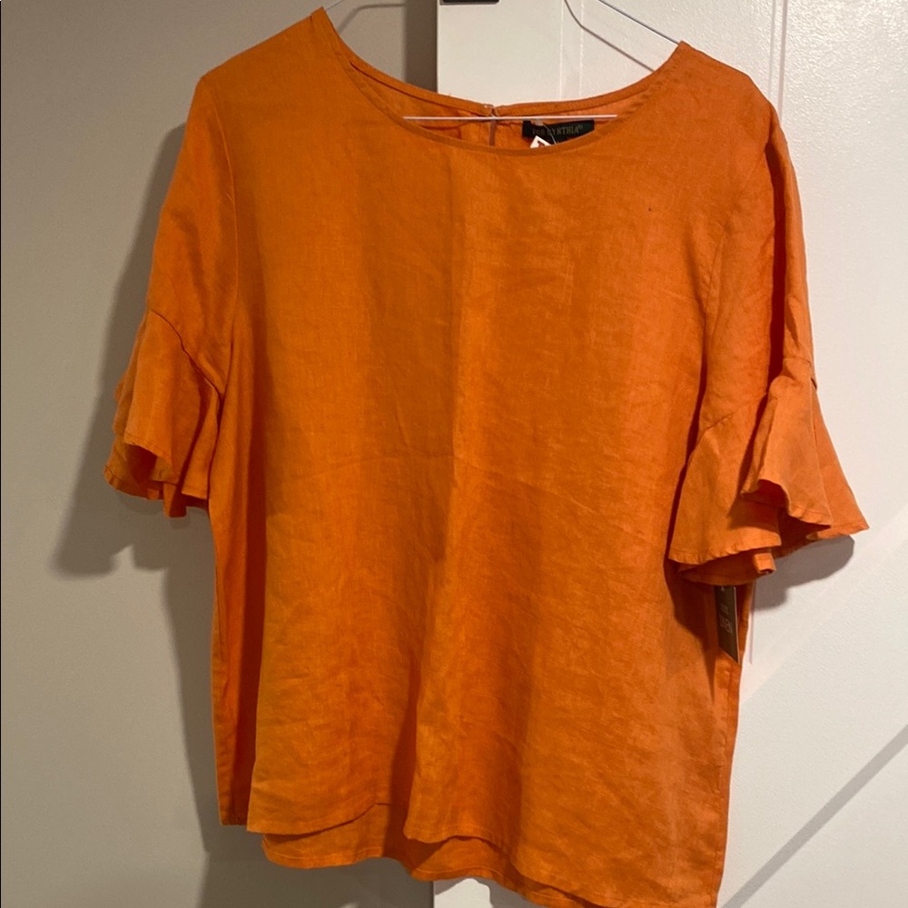 For Cynthia Orange Flutter Sleeve Blouse